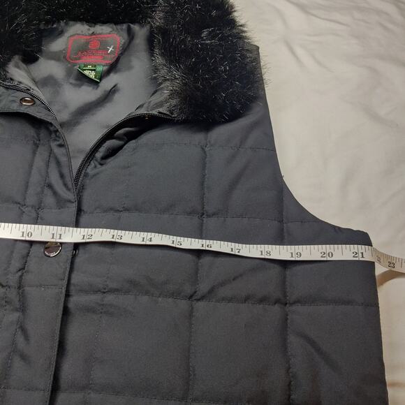 Lauren Ralph Lauren Black Quilted Puffer Vest Medium Faux Fur Collar Apres Ski - Picture 9 of 10